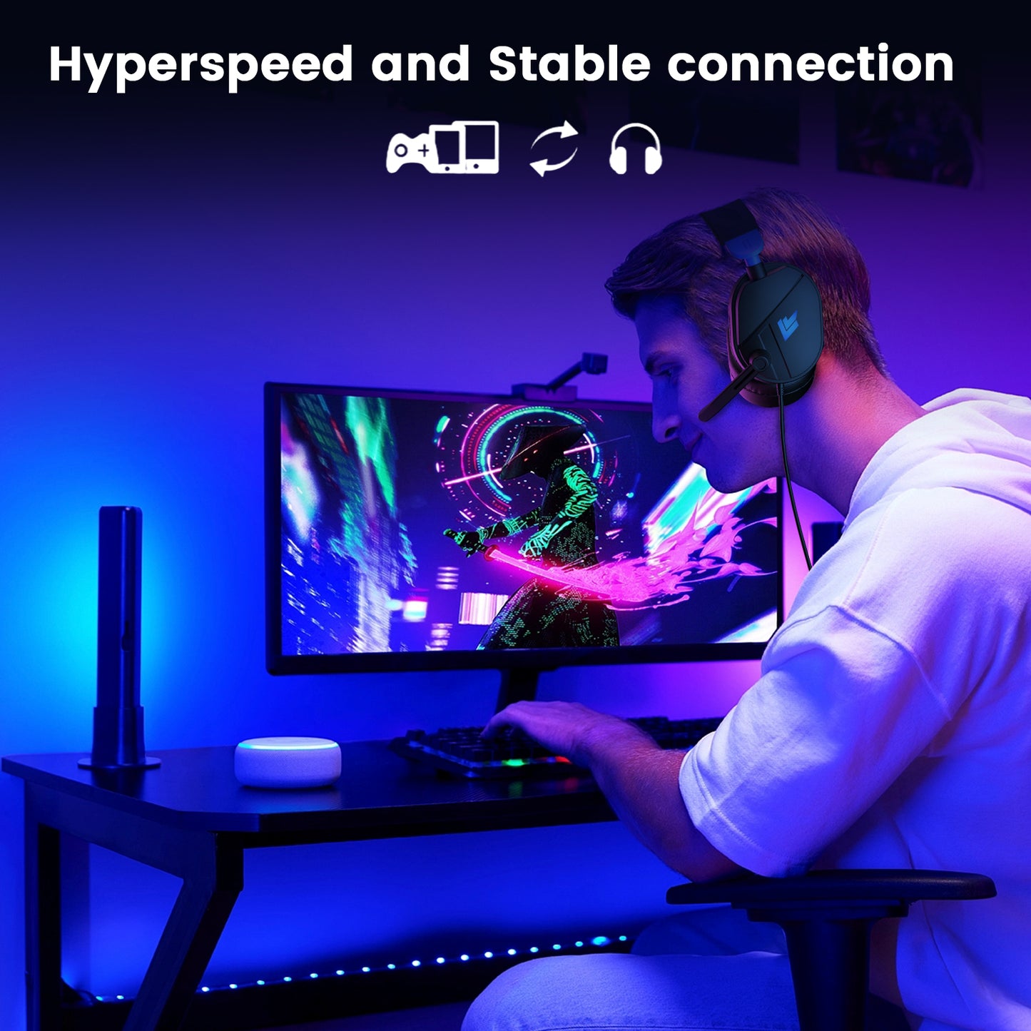 Aptkdoe Gaming Headsets for PC, gaming Headphones with Noise Cancelling Mic, LED Light, Stereo Sound, 2m Wired Over Ear Headphones, Headset with Soft Memory Earmuffs for Xbox One, Mac, Laptop, PS5
