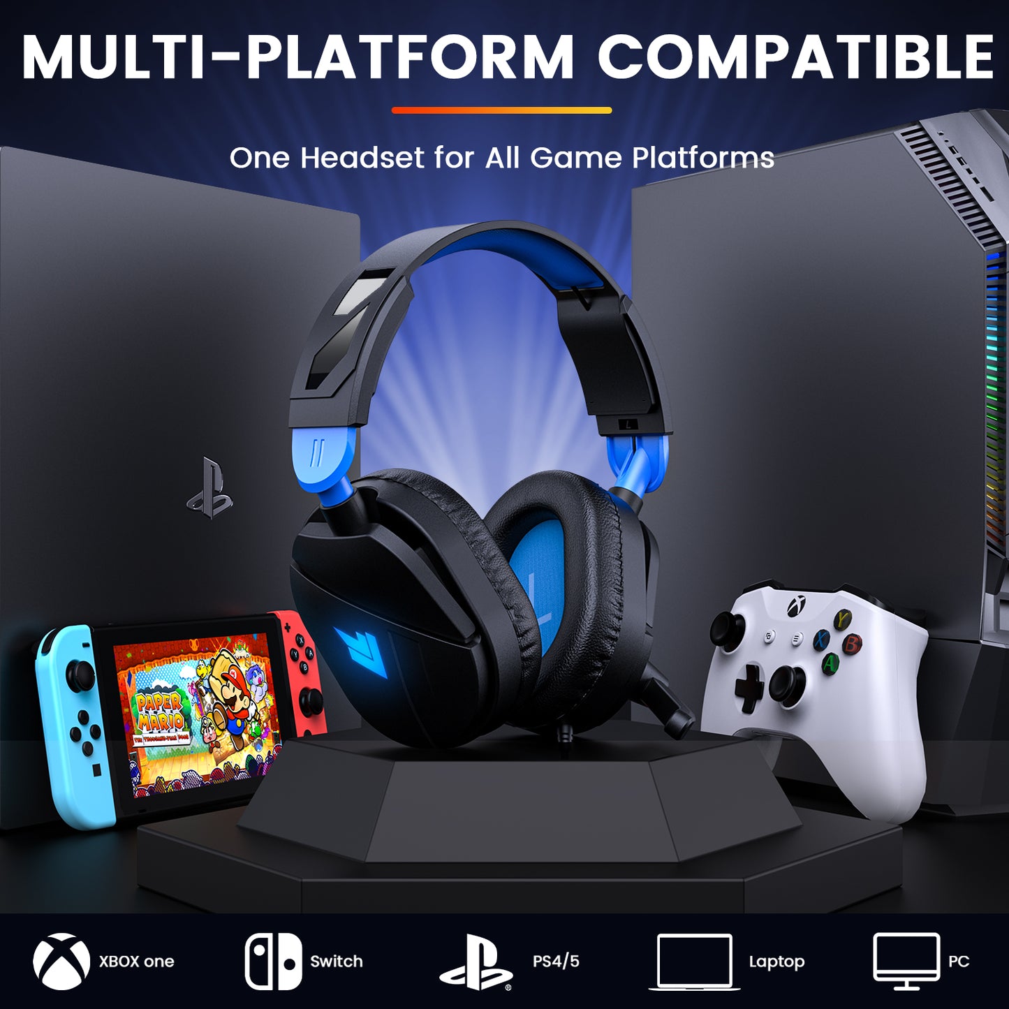 Aptkdoe Gaming Headsets for PC, gaming Headphones with Noise Cancelling Mic, LED Light, Stereo Sound, 2m Wired Over Ear Headphones, Headset with Soft Memory Earmuffs for Xbox One, Mac, Laptop, PS5