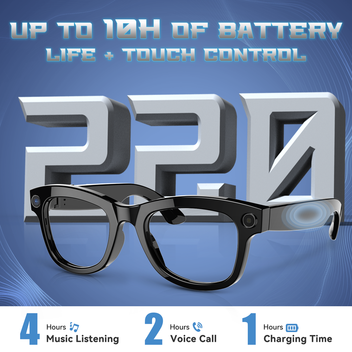 Aptkdoe AI Translation Smart Glasses, 1200W Ultra-Wide Angle Camera Smart Bluetooth Glasses with Touch Voice Assistant, UV Protection/Anti-Blue Light Smart Wireless Glasses with Built-in Mic&Speakers, Unisex