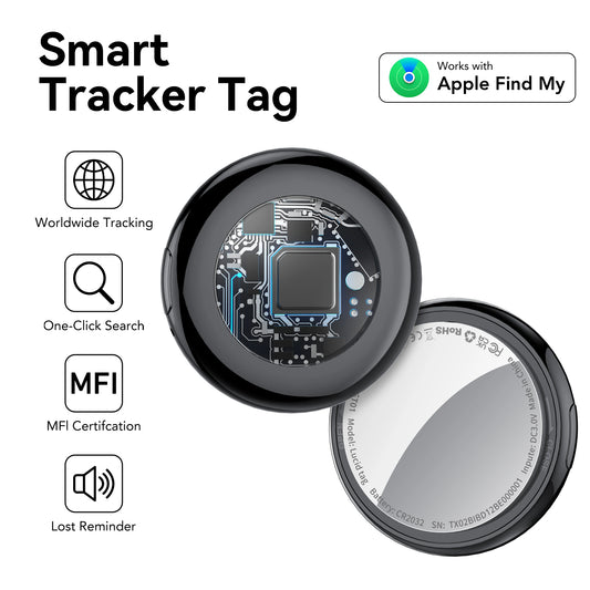 Tukio Bluetooth Tracker, 2-Pack Smart Air Tag, Key Finder and Item Locator Works with Apple Find My (iOS Only), with Protective Case/Key Ring/Lanyard, Tracker Tag for Keys/Luggage/Wallet, etc.