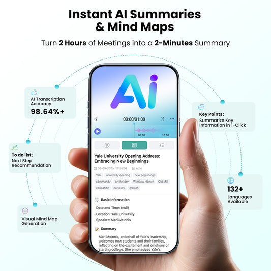 Btootos AI Voice Recorder, Real-Time Transcribe & Summarize, Real time translation of audio and video, Noise Cancellation Technology, 132 Languages, 100H Continious Record, for Meetings, Lectures, Calls 64GB