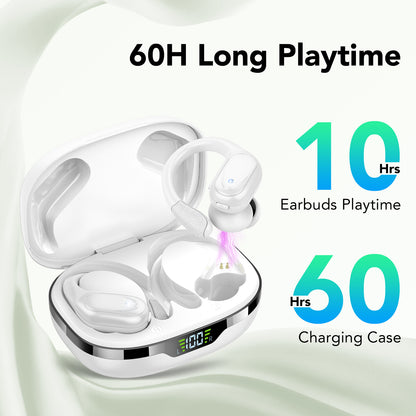 AuroraWave Wireless Earbuds Bluetooth 5.3 Headphones 60hrs Playtime with Digital Display Sports Wireless Headphones with Earhook Deep Bass IPX7 Waterproof Over-Ear Earbuds for Android iOS Workout
