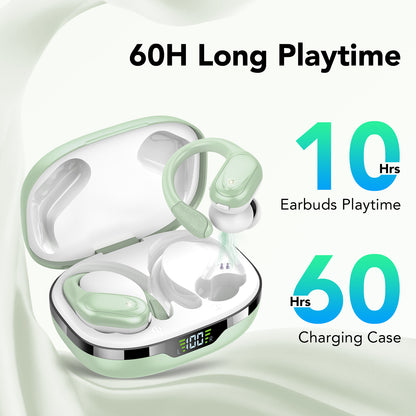 Vrtjon Wireless Earbuds Bluetooth 5.3 Headphones 60hrs Playtime with Digital Display Sports Wireless Headphones with Earhook Deep Bass IPX7 Waterproof Over-Ear Earbuds for Android iOS Workout