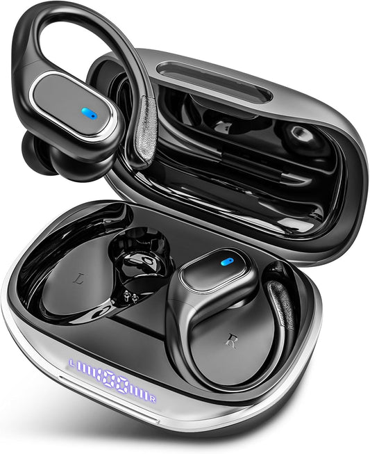 KBHVEX Wireless Earbuds Bluetooth 5.3 Headphones with 80H Playback, IPX7 Waterproof Over Ear Buds with LED Power Display for Sports Running Workouts
