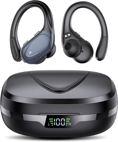 VPRYN Wireless Earbuds Bluetooth 5.3 Headphones 60hrs Playtime with Digital Display Sports Wireless Headphones with Earhook Deep Bass IPX7 Waterproof Over-Ear Earbuds for Android iOS Workout