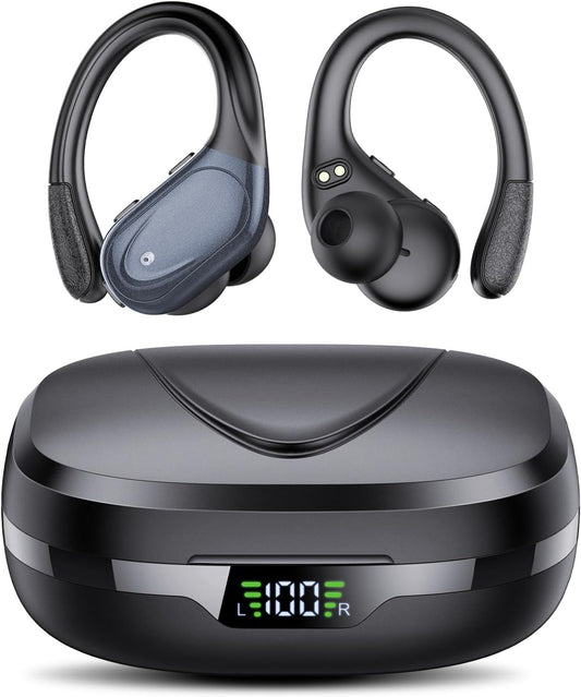 VPRYN Wireless Earbuds Bluetooth 5.3 Headphones 60hrs Playtime with Digital Display Sports Wireless Headphones with Earhook Deep Bass IPX7 Waterproof Over-Ear Earbuds for Android iOS Workout