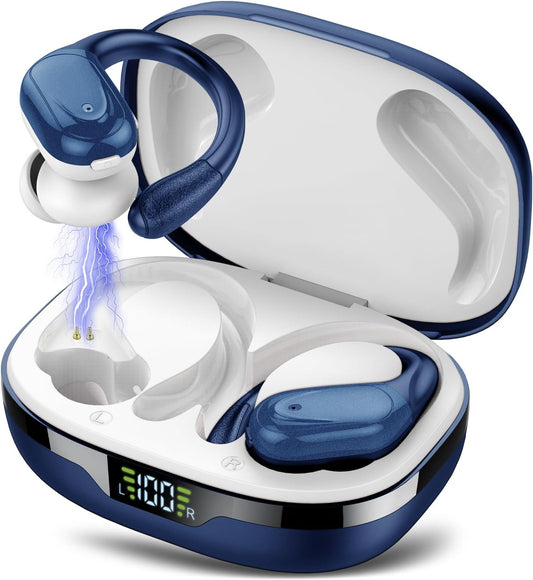 NYROVA Wireless Earbuds Bluetooth 5.3 Headphones 60hrs Playtime with Digital Display Sports Wireless Headphones with Earhook Deep Bass IPX7 Waterproof Over-Ear Earbuds for Android iOS Workout