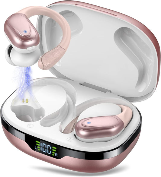 TONECOOL Wireless Earbuds Bluetooth 5.3 Headphones 60hrs Playtime with Digital Display Sports Wireless Headphones with Earhook Deep Bass IPX7 Waterproof Over-Ear Earbuds for Android iOS Workout