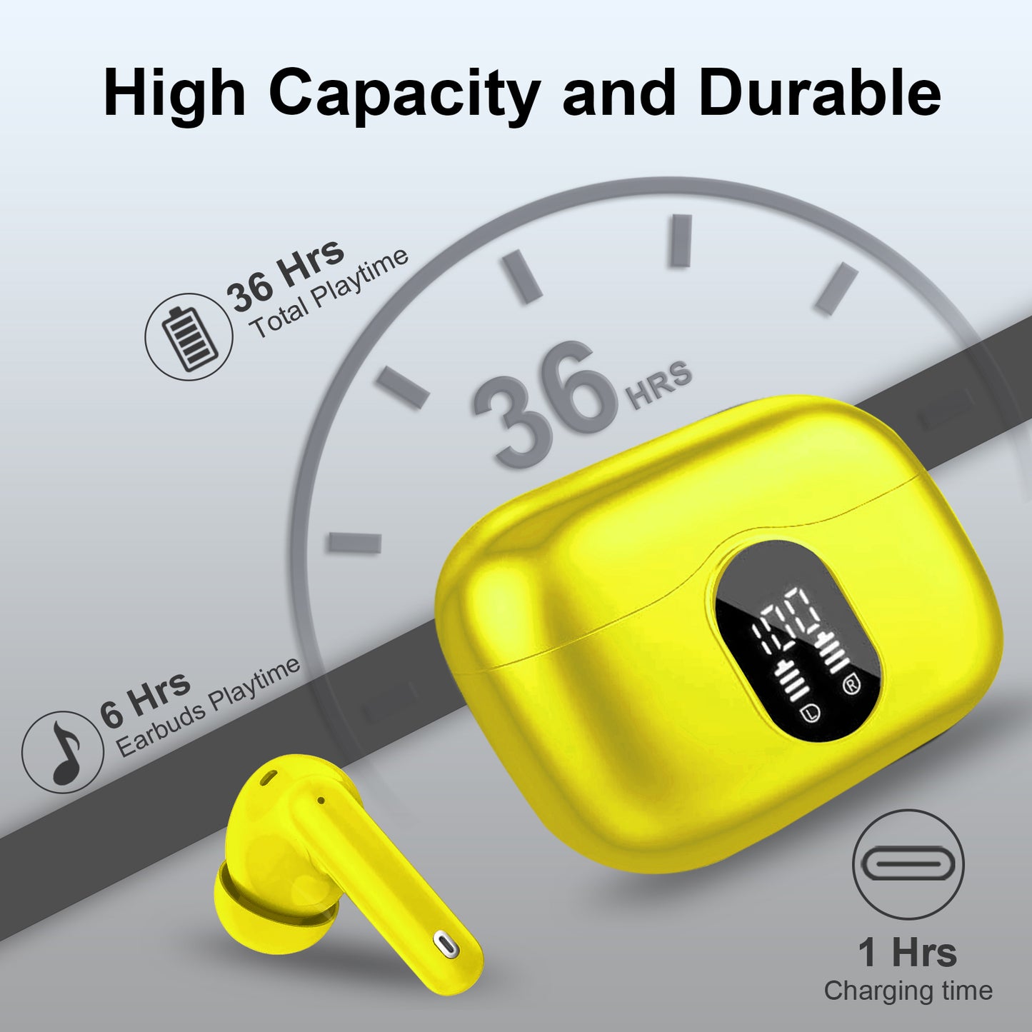 Aptkdoe Wireless Earbuds, Bluetooth 5.4 Headphones Bass Stereo, Ear Buds with Noise Cancelling Mic LED Display, 36H Playtime in Ear Earphones, IP7 Waterproof Sport Headset for Android iOS