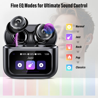 Aptkdoe Sleep Earbuds Bluetooth 5.4 in Ear Smart Touch Screen Headphones, 48H Noise Cancelling Ear Buds with 5 EQ Modes, Mini Wireless Headphones Small Design for Side Sleepers, Clear Calls Earphones, IPX7