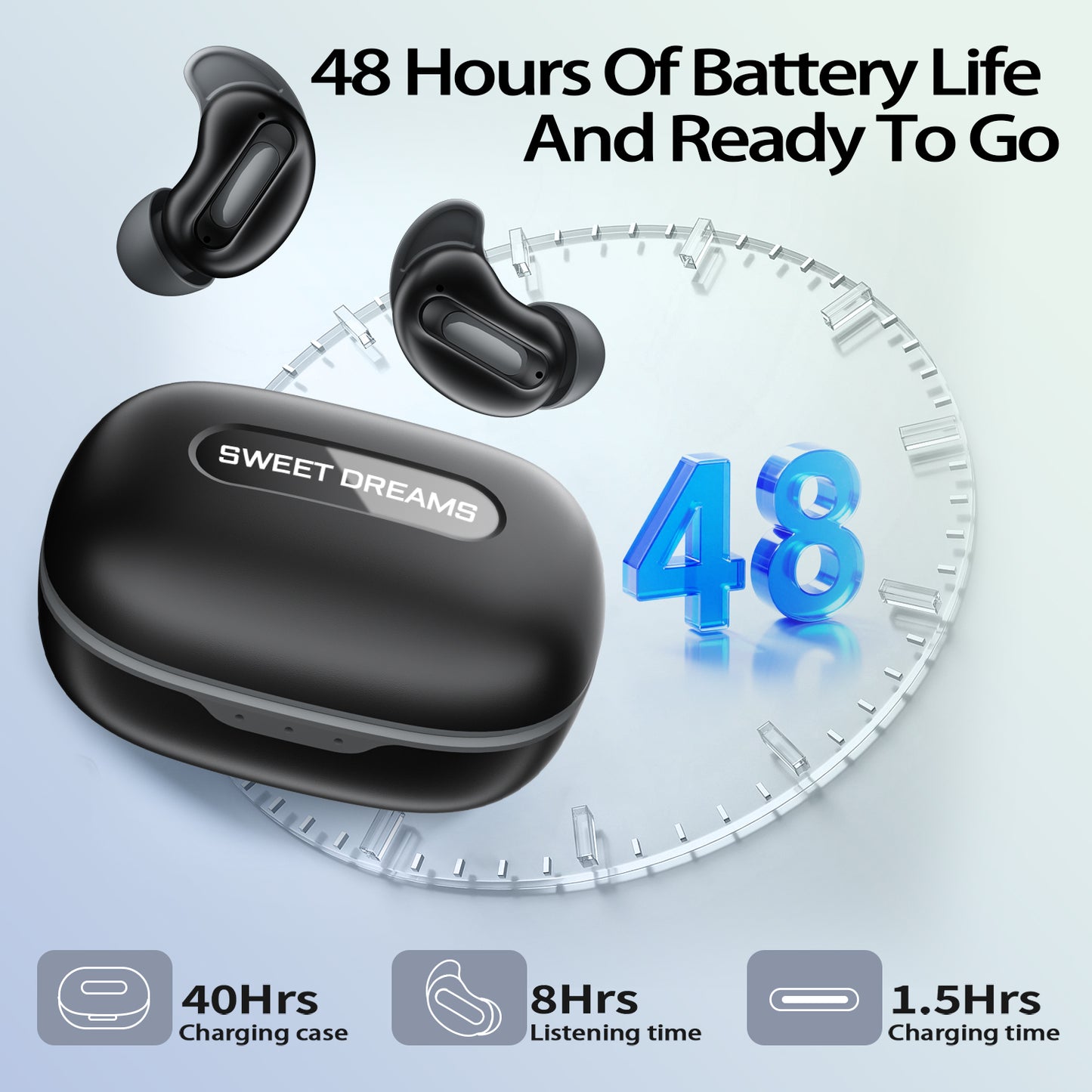Aptkdoe Sleep Earbuds, Mini ANC Wireless Earbuds, In Ear Bluetooth 5.4 Headphones Deep Bass Stereo, 48H Playtime Ear Buds with 4 Noise Cancelling Mic, IP7 Waterproof Earphones for Side Sleepers,Touch Control