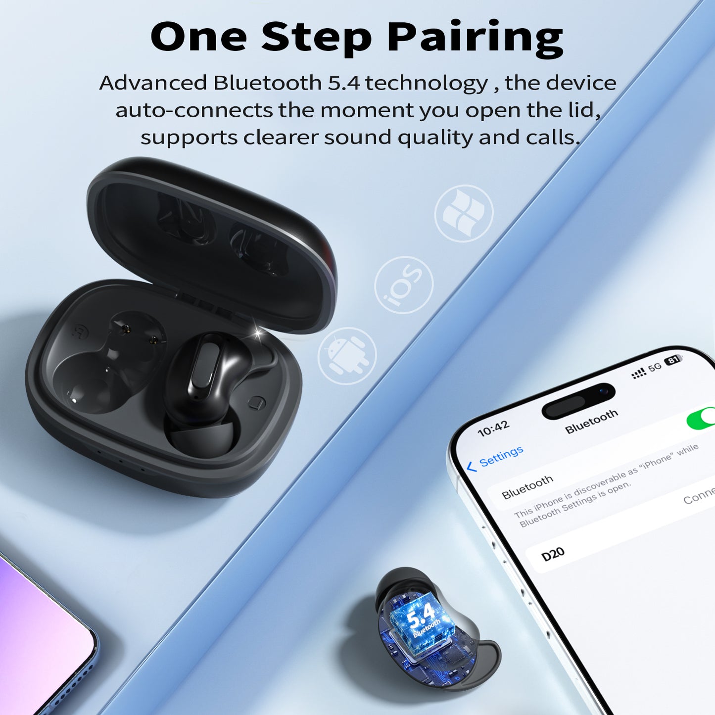 Aptkdoe Sleep Earbuds, Mini ANC Wireless Earbuds, In Ear Bluetooth 5.4 Headphones Deep Bass Stereo, 48H Playtime Ear Buds with 4 Noise Cancelling Mic, IP7 Waterproof Earphones for Side Sleepers,Touch Control