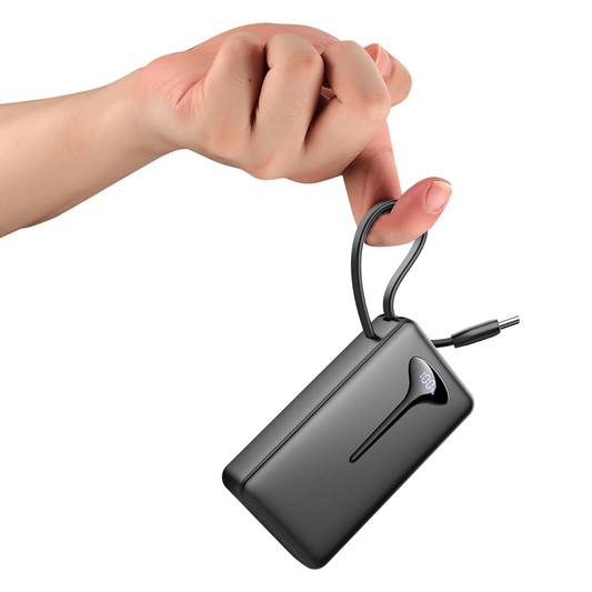 MUGO Portable Charger 10000mAh, Power Bank LED Display with 22.5W Fast Charging Battery Pack USB-C In&Out with Built in Cable Battery Bank, Powerbank for iPhone/Android/Samsung Laptop,Travel Essentials