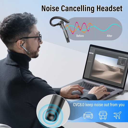 Aptkdoe Bluetooth Headset, Single-Ear Bluetooth Earpiece with ENC Mic with HiFi Stereo Sound, 72 Hours Talking Time Wireless Headset V5.3 with 400mAh Charging Case for iOS Android Cell Phones, Black