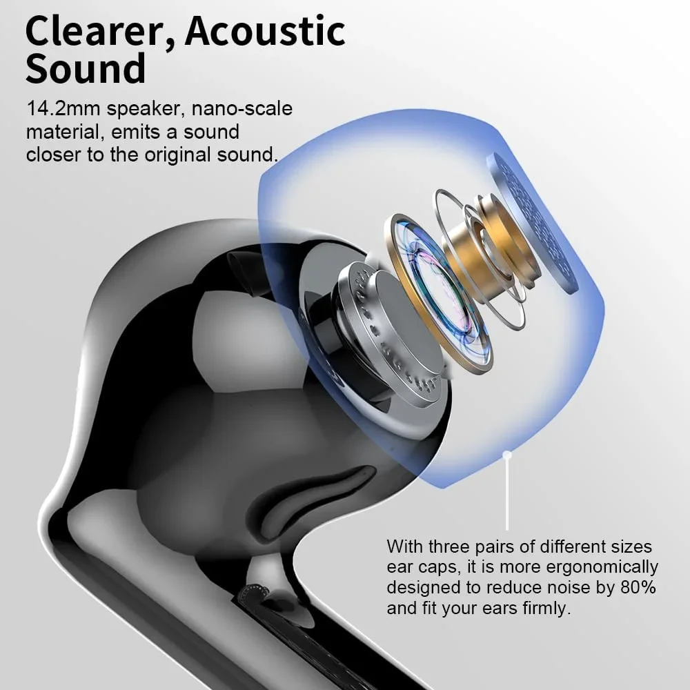 Aptkdoe Wireless Earbuds, Bluetooth 5.4 Headphones Bass Stereo, Ear Buds with Noise Cancelling Mic LED Display, 36H Playtime in Ear Earphones, IP7 Waterproof Sport Headset for Android iOS