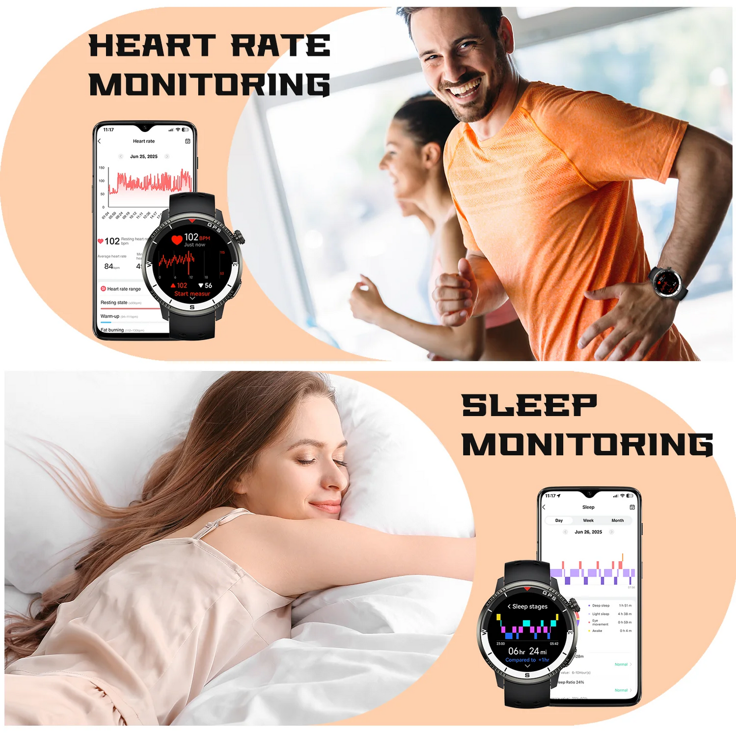 Btootos Smart Watch(Answer/Make Call), GPS Smartwatch for Men Women, 1.43"HD AMOLED Display, Fitness watch with 170+ Sport Modes, IP68 Waterproof/Pedometer/Sleep Monitor, Activity Tracker for Android iOS