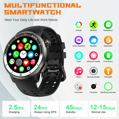 Btootos Smart Watch(Answer/Make Call), GPS Smartwatch for Men Women, 1.43"HD AMOLED Display, Fitness watch with 170+ Sport Modes, IP68 Waterproof/Pedometer/Sleep Monitor, Activity Tracker for Android iOS