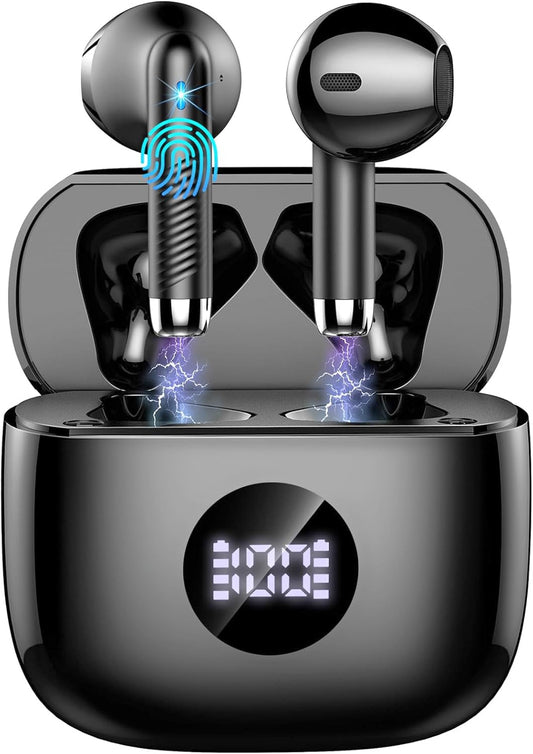 Jxrev Wireless Earbuds, Bluetooth 5.4 Headphones HiFi Stereo, 2025 Wireless Earphones with 4 ENC Noise Cancelling Mics, 40H Playtime Ear Buds with LED Display, IP7 Waterproof Bluetooth Earbuds USB-C Charge