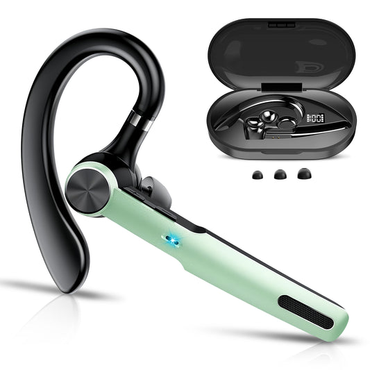 Aptkdoe Bluetooth Headset, Single-Ear Bluetooth Earpiece with ENC Mic with HiFi Stereo Sound, 72 Hours Talking Time Wireless Headset V5.3 with 400mAh Charging Case for iOS Android Cell Phones, Green
