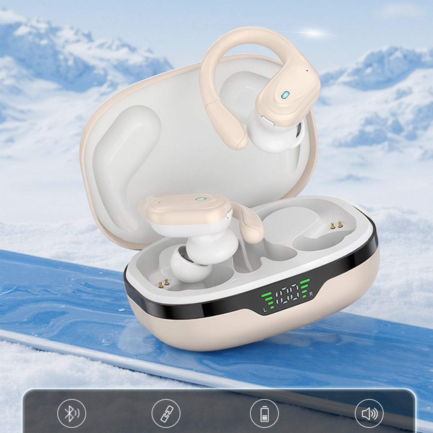 QROYZON Wireless Earbuds Bluetooth 5.3 Headphones 60hrs Playtime with Digital Display Sports Wireless Headphones with Earhook Deep Bass IPX7 Waterproof Over-Ear Earbuds for Android iOS Workout