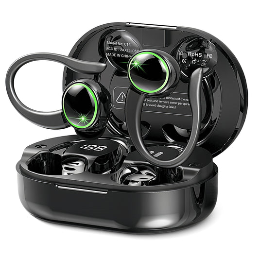 Aptkdoe Wireless Earbuds, Bluetooth 5.4 Headphones Sports, 50H Playback Over-Ear buds with ENC Noise Cancelling Mic, Deep Bass Fitness Earphones Gym Running Workout with Earhooks, IP7 Waterproof Headset