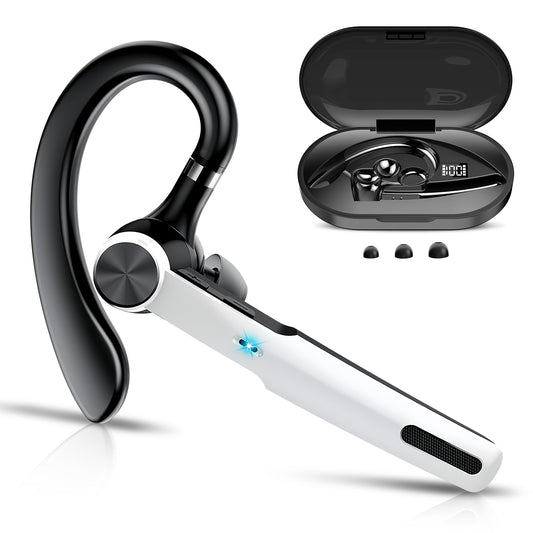 Aptkdoe Bluetooth Headset, Single-Ear Bluetooth Earpiece with ENC Mic with HiFi Stereo Sound, 72 Hours Talking Time Wireless Headset V5.3 with 400mAh Charging Case for iOS Android Cell Phones, White