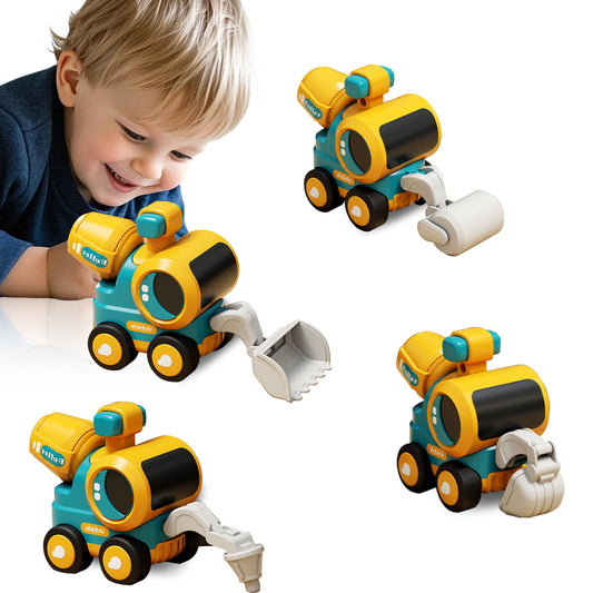 Construction Toys Set Of 4 Excavator Road Roller Bulldozer Pile Driver, Pressing Engineering Car Vehicles Toys for 3-5 Year Old Children Boys Girls Toddler Kids Christmas Birthday Gift Trucks Toy