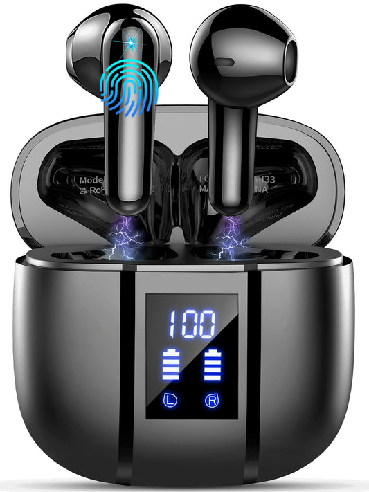 Jxrev Wireless Earbuds, Bluetooth 5.4 Headphones HiFi Stereo, 2025 Wireless Earphones with 4 ENC Noise Cancelling Mics, 40H Playtime Ear Buds with LED Display, IP7 Waterproof Bluetooth Earbuds USB-C Charge