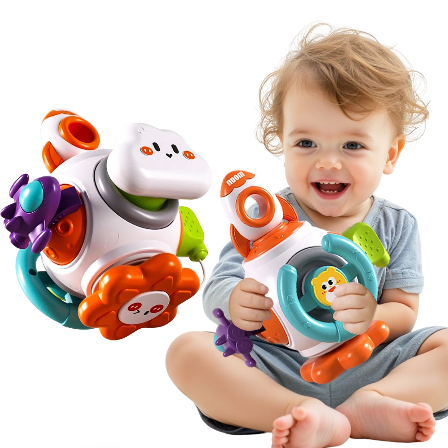 QXQ Montessori Toddler Toys for 1-3, 6 in 1 Travel Activities Busy Board Cube, Baby Sensory Toys for 6-12 18 Months Baby Gifts, One 2 3 Year Old Infant Boys Girls Educational Learning Toys (Rocket)