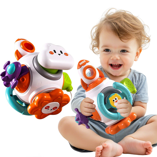 QXQ Montessori Toddler Toys for 1-3, 6 in 1 Travel Activities Busy Board Cube, Baby Sensory Toys for 6-12 18 Months Baby Gifts, One 2 3 Year Old Infant Boys Girls Educational Learning Toys (Rocket)