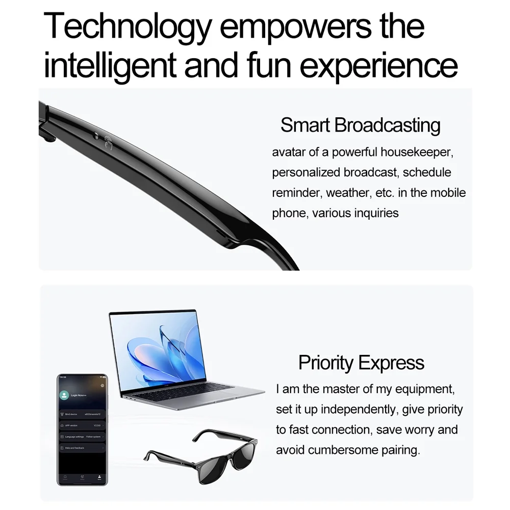 Aptkdoe AI Translation Smart Glasses, 500W Ultra-Wide Angle Camera Smart Bluetooth Glasses with Touch Voice Assistant, UV Protection/Anti-Blue Light Smart Sunglasses with Built-in Mic & Speakers, Unisex