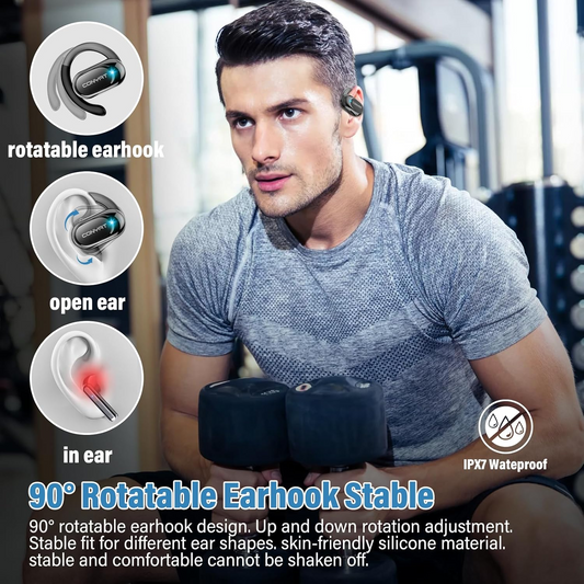 Aptkdoe Open Ear Earbuds, Bluetooth 5.4 Wireless Earbuds, HD Stereo Bass Over Ear Earphones with Earhooks, 58Hrs Playtime & LED Digital Display, IP7 Waterproof for Fitness, Cycling, Running