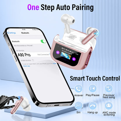 Aptkdoe Touch Screen Wireless Earbuds, Bluetooth 5.4 Ear Buds with Multifunctional with ENC Noise Cancelling MicClear Calls Earphones, 48H Bass Stereo Headphones, IP7 Waterproof Headphones for Workout
