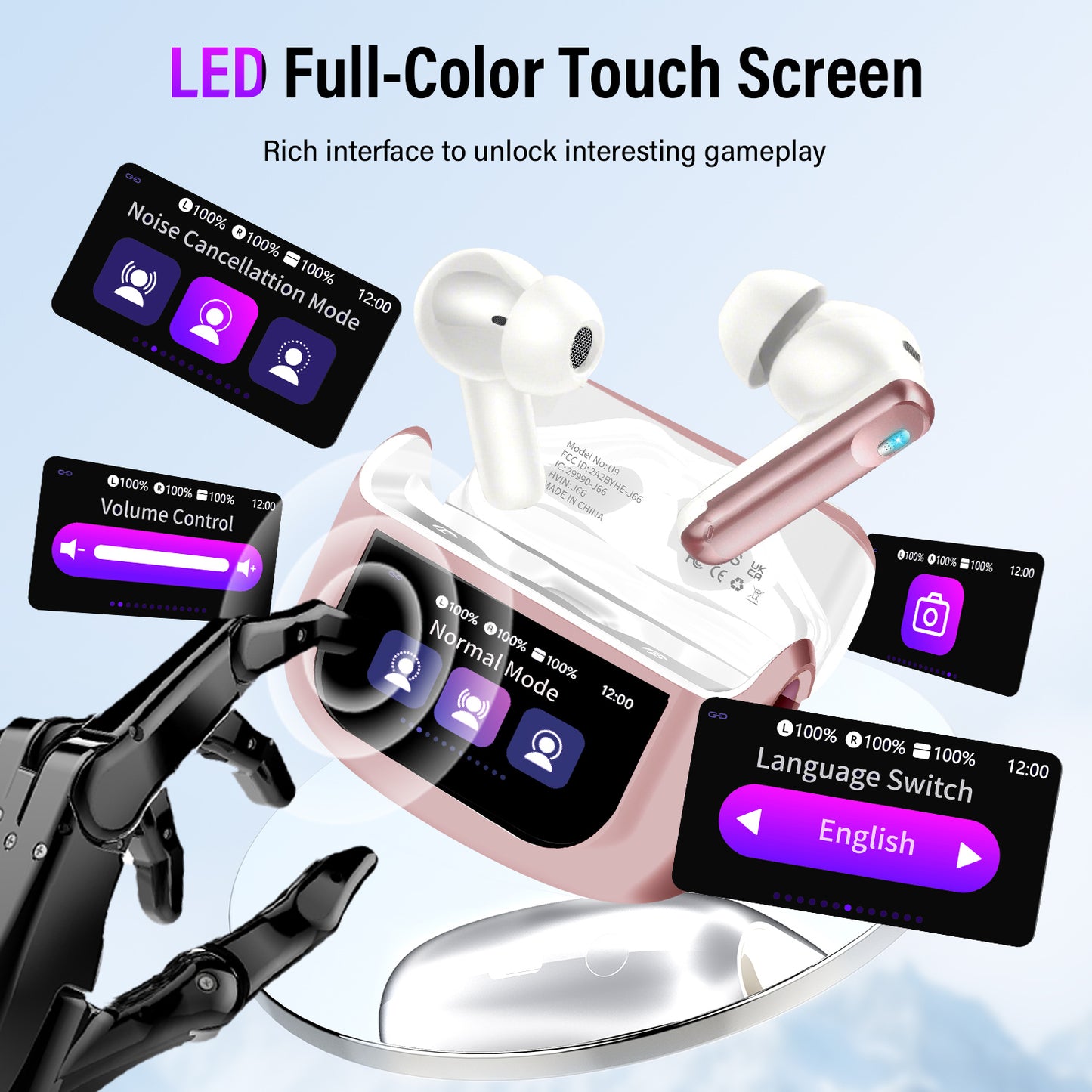 Aptkdoe Touch Screen Wireless Earbuds, Bluetooth 5.4 Ear Buds with Multifunctional with ENC Noise Cancelling MicClear Calls Earphones, 48H Bass Stereo Headphones, IP7 Waterproof Headphones for Workout