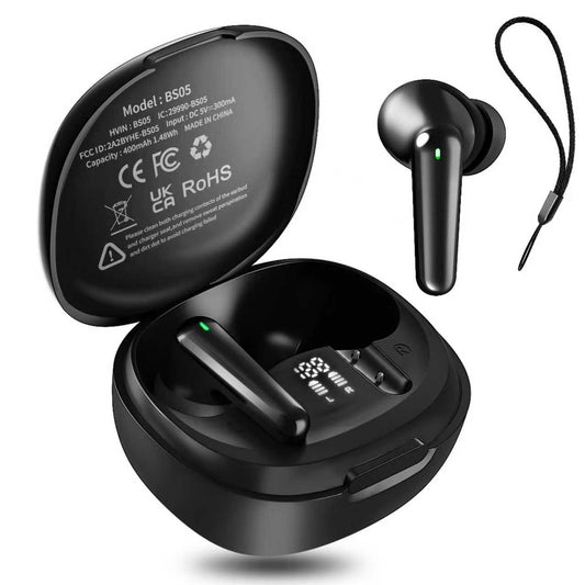 RSPK Wireless Earbuds, Bluetooth 5.4 Headphones HiFi Stereo, Bluetooth Earbuds with ENC Noise Cancelling Mic,48H, IP7 Waterproof Wireless headsets for smartphones, LED Display Ear buds for Workout Sport, Black