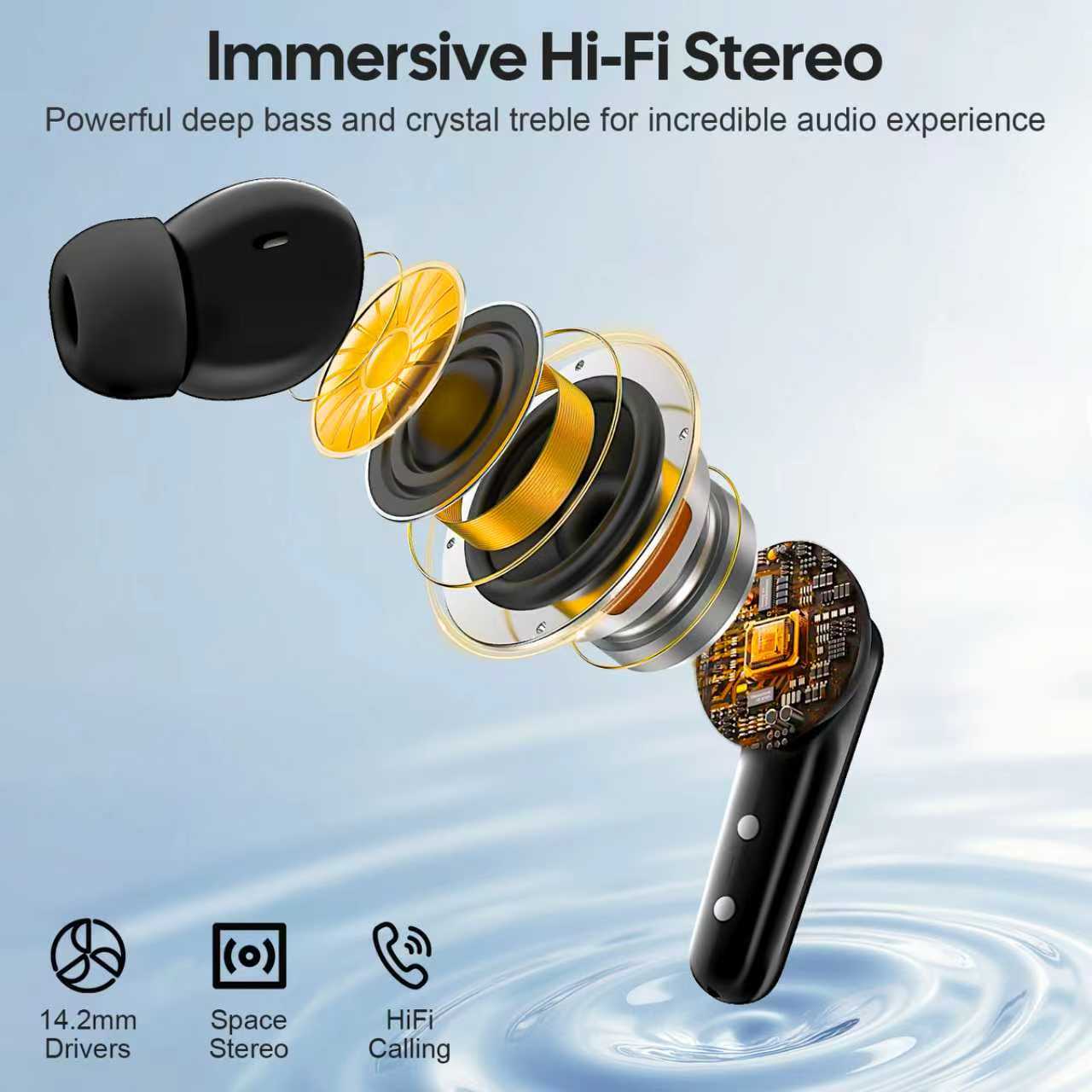 RSPK Wireless Earbuds, Bluetooth 5.4 Headphones HiFi Stereo, Bluetooth Earbuds with ENC Noise Cancelling Mic,48H, IP7 Waterproof Wireless headsets for smartphones, LED Display Ear buds for Workout Sport, Black