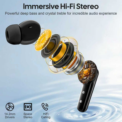 RSPK Wireless Earbuds, Bluetooth 5.4 Headphones HiFi Stereo, Bluetooth Earbuds with ENC Noise Cancelling Mic,48H, IP7 Waterproof Wireless headsets for smartphones, LED Display Ear buds for Workout Sport, Black