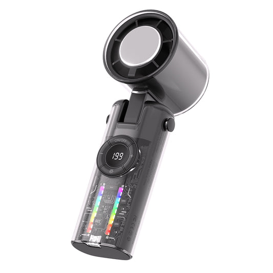 Tesnour Portable Handheld TurboFan, 3 IN 1 Mini Colored Lights Hand Fan with 4000mAh Battery Operated, Upto 10 Working Hours, 5 Gear Wind, Rechargeable with Air Turbo Tech Cooling Fan for Travel/Outdoor/Home