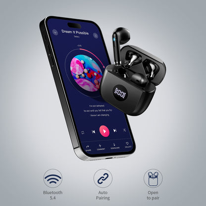 Aptkdoe Wireless Earbuds, Bluetooth 5.4 Earphone Sport, ENC Noise Cancelling Mic, 40H Playtime IPX7 Waterproof Headphone with LED Display for iOS Android Cellphone