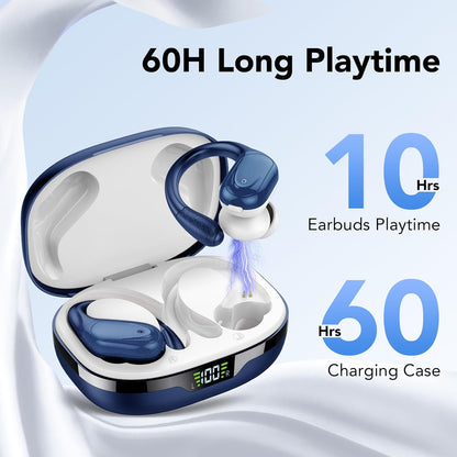 NYROVA Wireless Earbuds Bluetooth 5.3 Headphones 60hrs Playtime with Digital Display Sports Wireless Headphones with Earhook Deep Bass IPX7 Waterproof Over-Ear Earbuds for Android iOS Workout