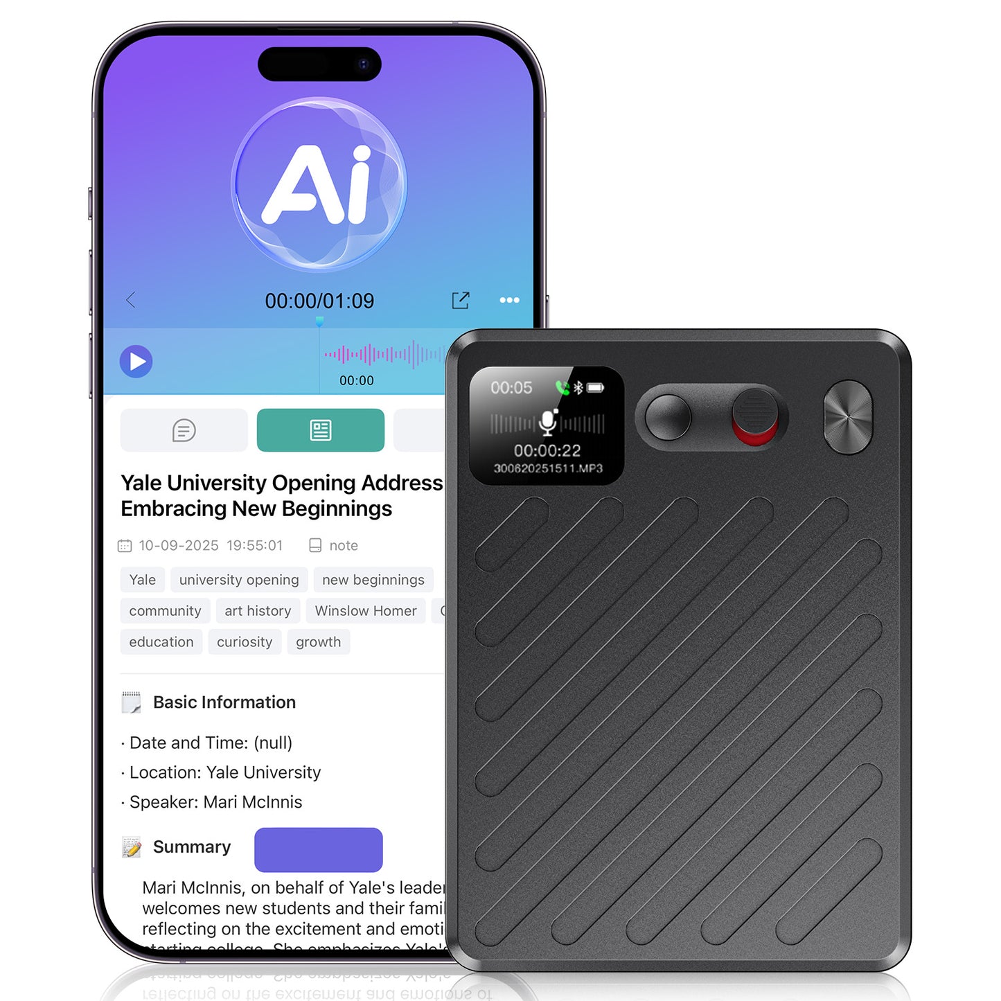 Btootos High-Definition Smart Voice Recorder - Bluetooth V5.4, Long Battery Life, Real-Time Translation, Multifunctional Recording Device