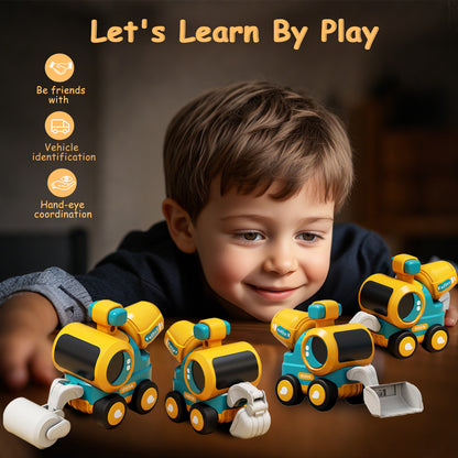 Construction Toys Set Of 4 Excavator Road Roller Bulldozer Pile Driver, Pressing Engineering Car Vehicles Toys for 3-5 Year Old Children Boys Girls Toddler Kids Christmas Birthday Gift Trucks Toy