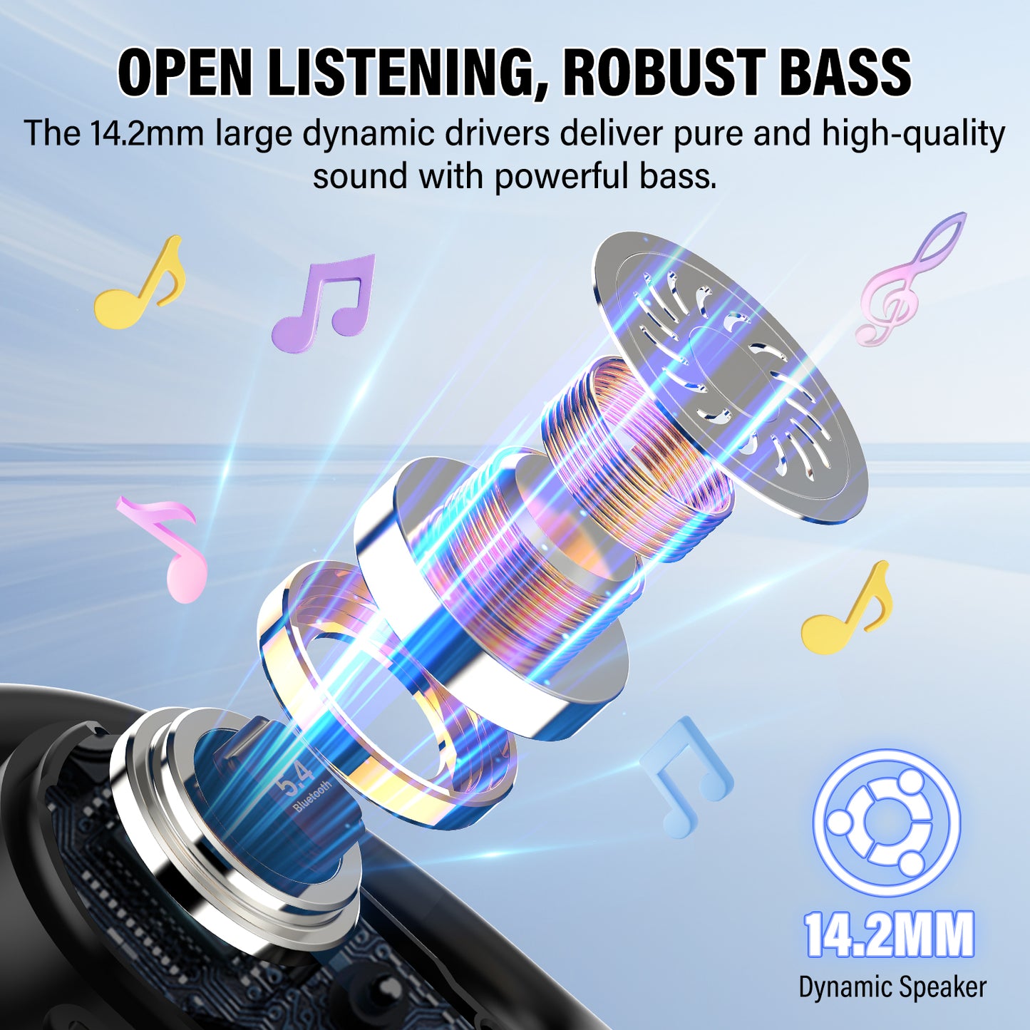 Aptkdoe Open Ear Earbuds, Bluetooth 5.4 Wireless Earbuds with Ear Hooks,70H HiFi Stereo Open Ear Headphones with Clear Calls, IPX7 Lightweight Air Conduction Headphones for Workouts and Running