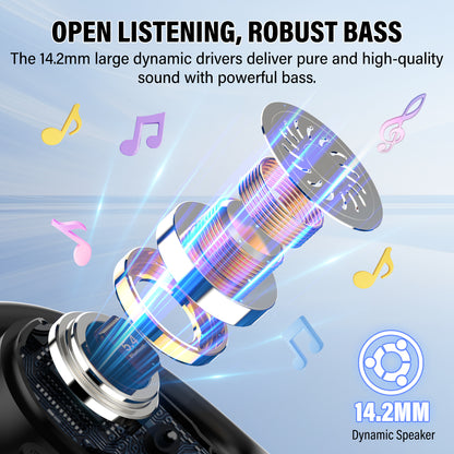 Aptkdoe Open Ear Earbuds, Bluetooth 5.4 Wireless Earbuds with Ear Hooks,70H HiFi Stereo Open Ear Headphones with Clear Calls, IPX7 Lightweight Air Conduction Headphones for Workouts and Running