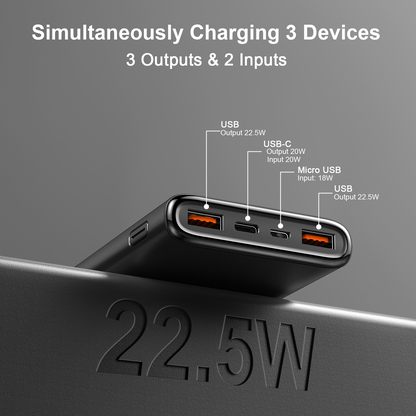 MUGO Portable Charger, 10000mAh Power Bank Fast Charging, 22.5W Battery Pack with USB C/USB A Output LED Display,for iPhone 16/15/14 Series, Samsung, Google,Android,All USB Devices