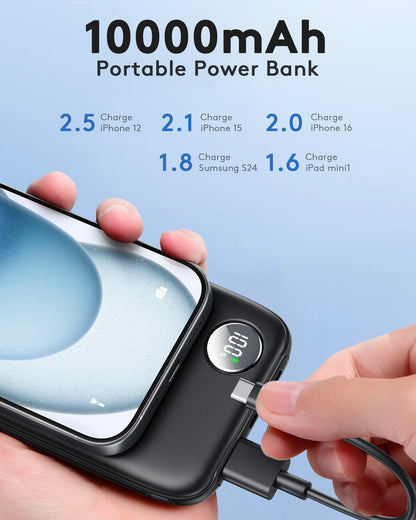 MUGO Fast Charging Power Bank, 10000mah Portable Charger for iPhone, 22.5W USB C in&Out Battery Pack Phone Charger Portable, Slim Powerbank for iPhone 16/15/14 Series, Samsung, Google,Android
