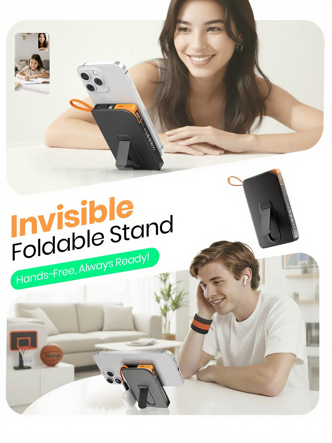 Btootos Magnetic Wireless Power Bank, 22.5W PD Fast Charging 10000mAh Battery Bank, Built-in USB-C Cable with Foldable Stand and LED Display, Magnetic Portable Charger for iPhone Series, iPad, Andriod, etc