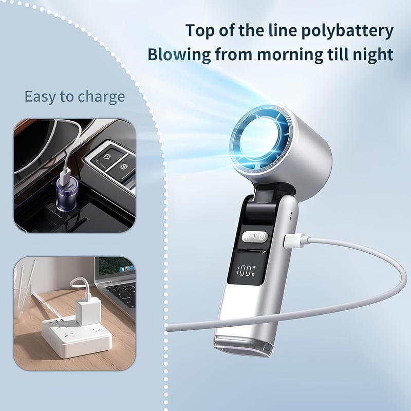 Tesnour Portable Handheld TurboFan, 3 IN 1 Mini Hand Fan with 4000mAh Battery Operated, Upto 10 Working Hours, 5 Gear Wind, Rechargeable with Air Turbo Tech Cooling Fan for Travel/Outdoor/Home/Offic