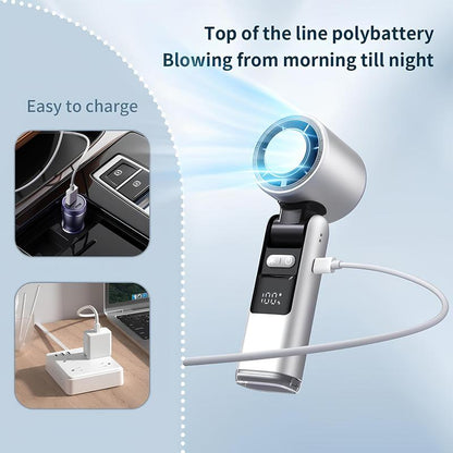 Tesnour Portable Handheld TurboFan, 3 IN 1 Mini Hand Fan with 4000mAh Battery Operated, Upto 10 Working Hours, 5 Gear Wind, Rechargeable with Air Turbo Tech Cooling Fan for Travel/Outdoor/Home/Offic