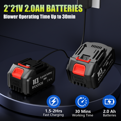 BTOOTOS Cordless Leaf Blower, Powerful Handheld Electric Blower with 2×2.0Ah Batteries&Charger, 600,000 RPM, Extended Nozzle, Lightweight Leaf Blowers for Patio, Leaves, Lawn, Yard, Dust, Snow, Car Cleaning